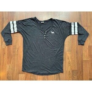 Victoria’s Secret Love Pink Henley Sleep Shirt Long Sleeve Small Striped Sleeves